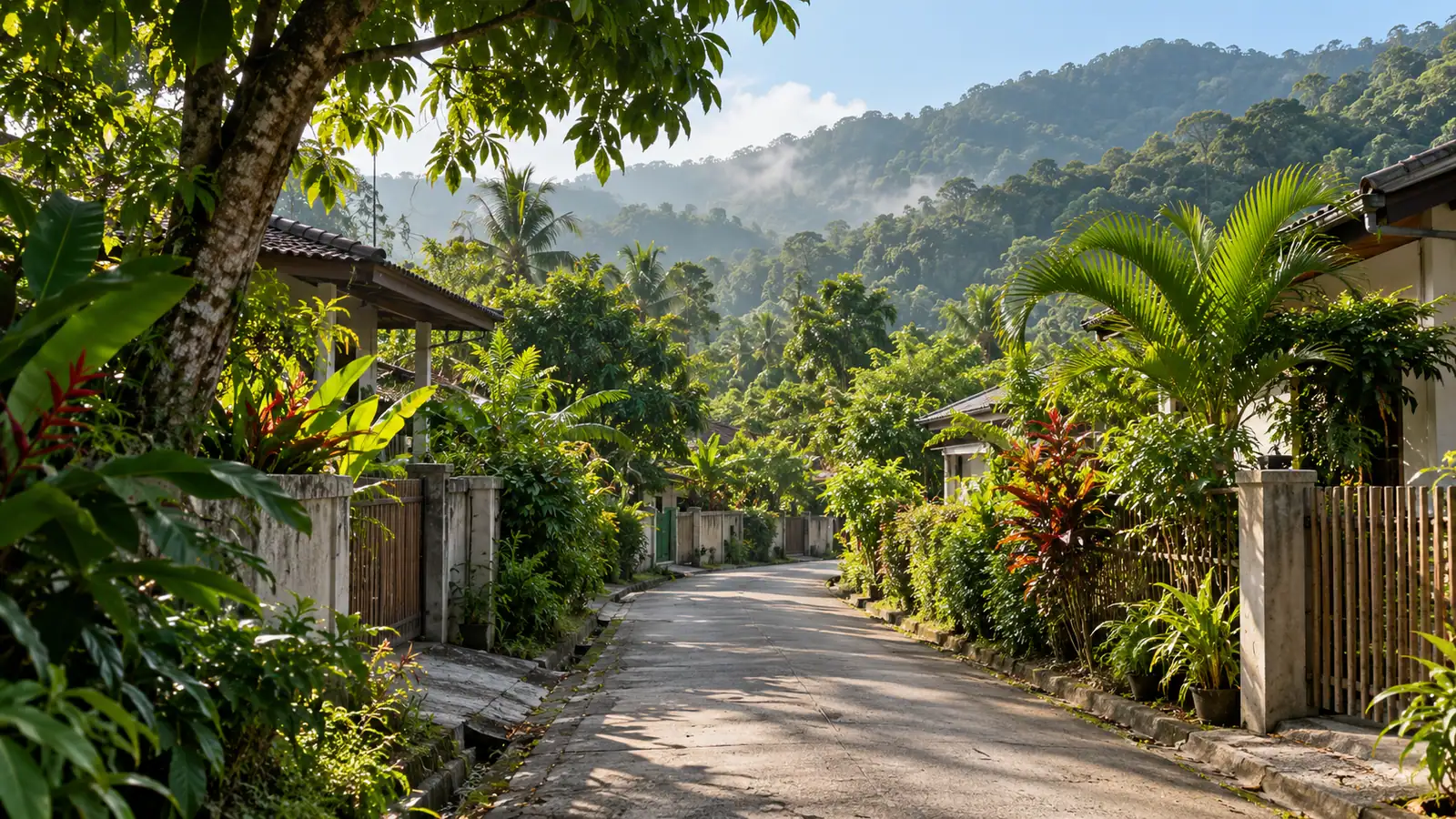 An illustrative leafy residential lane in inland Phuket